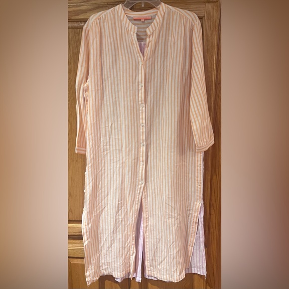 Vilagallo Dresses & Skirts - Vilagallo Button-Down Pink/Orange/White Stripe Linen Maxi Shirt Dress Size Large